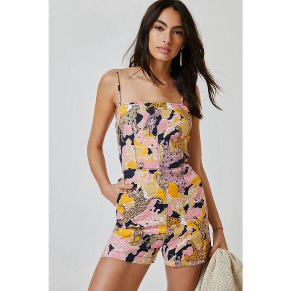 Maeve Anthropologie Tie-Back Mini Romper Floral Leopard Pattern Playsuit Sz 8 - Picture 1 of 16